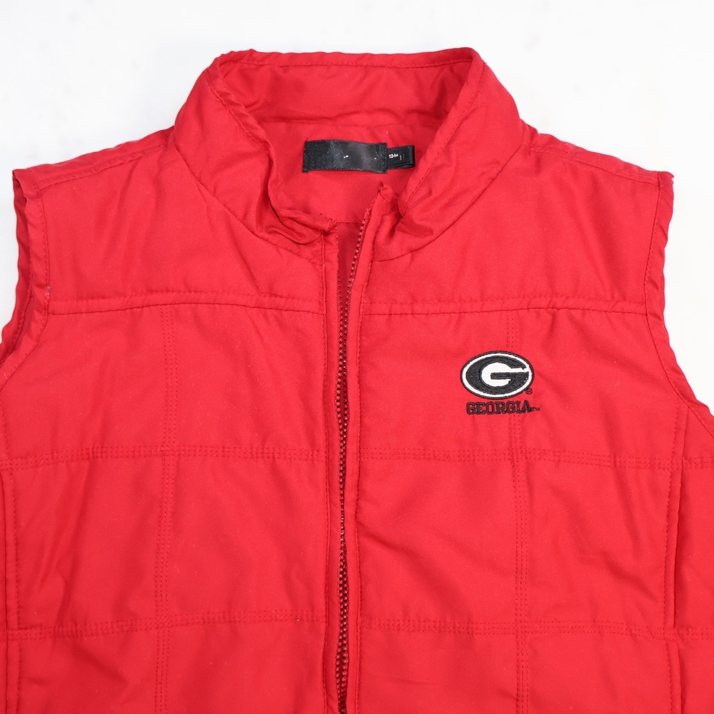 Georgia Bulldogs Womens Red Quilted Full Zip Puffer-Style Vest Size 12-14